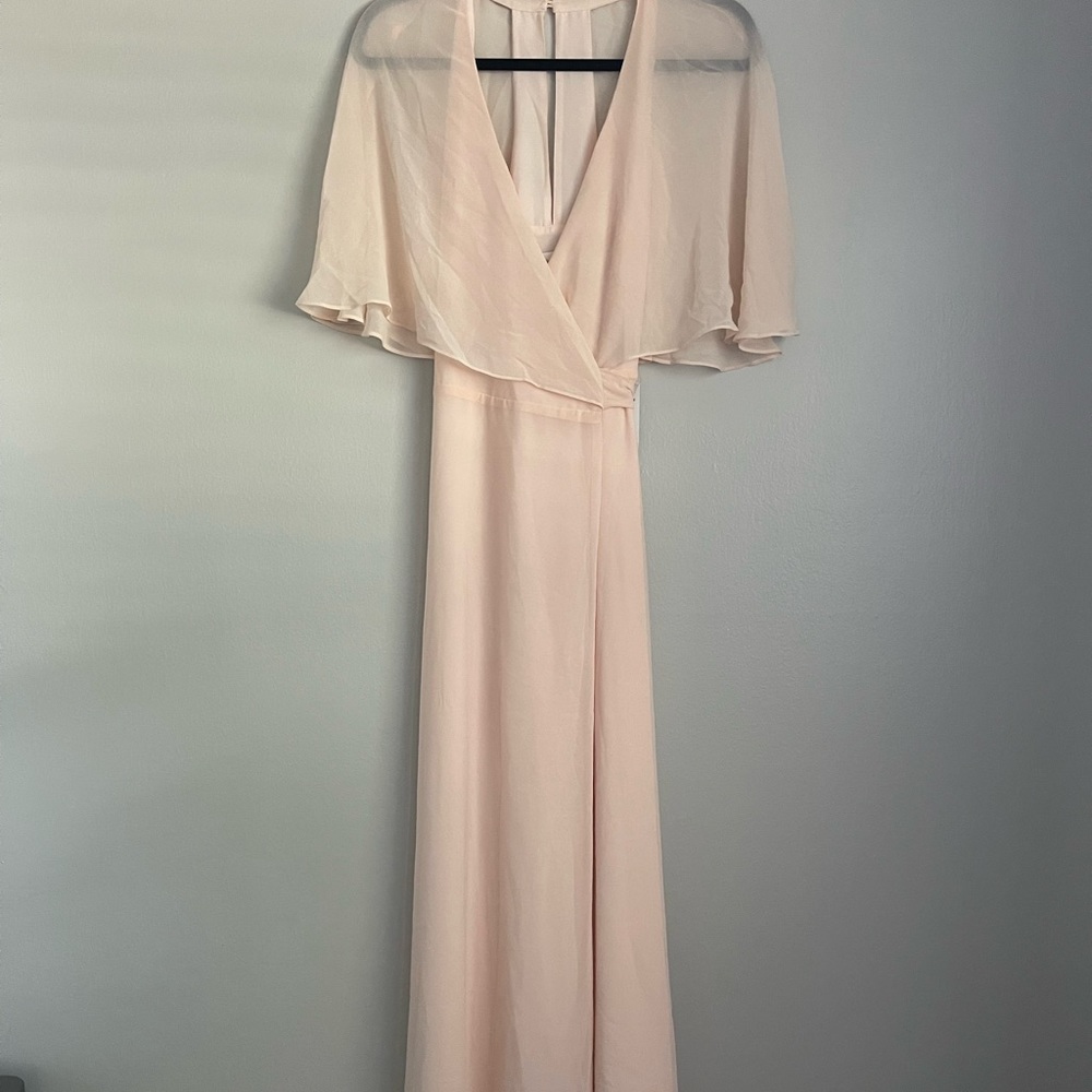 Mod Cloth Blush Pink Floor Length Wrap Gown with Cape